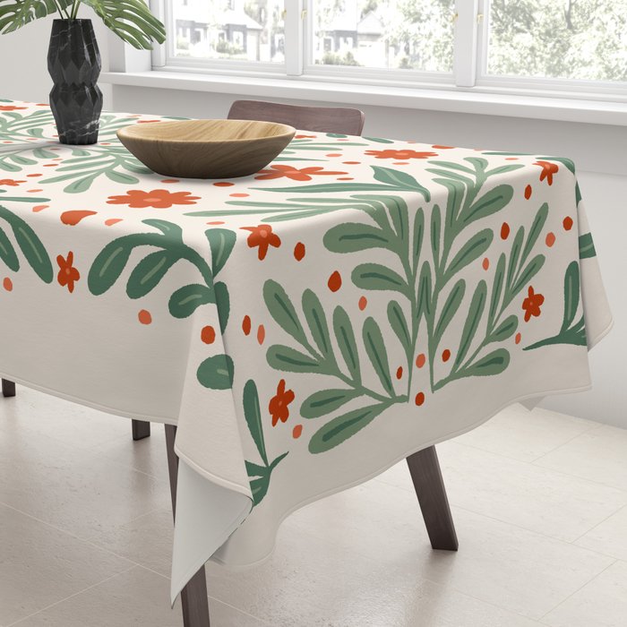 Branches and flowers -  red and green Tablecloth Gallery Image 3