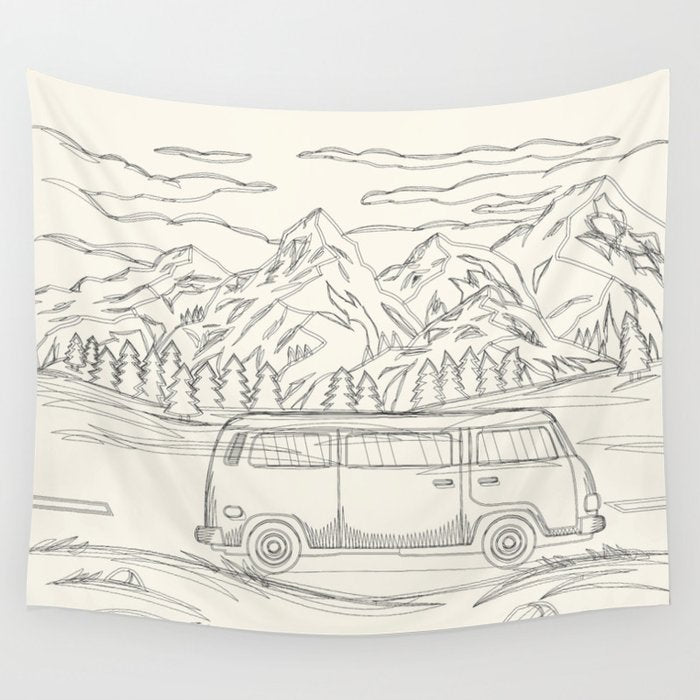 Mountain Road Linescape Wall Tapestry Gallery Image 1