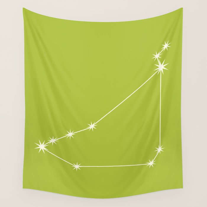 Capricorn Zodiac Star Constellation Line Art Chartreuse Green Wall Tapestry Gallery Image 4