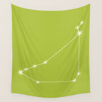 Capricorn Zodiac Star Constellation Line Art Chartreuse Green Wall Tapestry Gallery Image 4