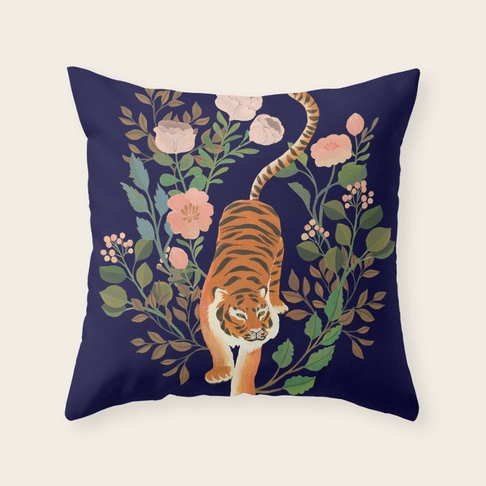 Tiger Floral Garden Throw Pillow Gallery Image 1