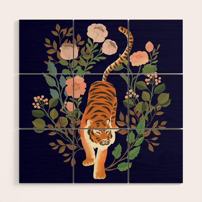 Tiger Floral Garden Wood Wall Art Gallery Image 1