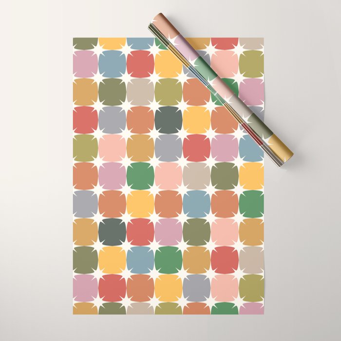 Retro Festive Sparkle Colorful Checker Wrapping Paper Gallery Image 1