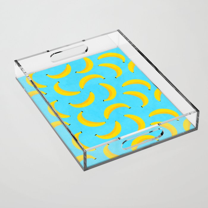 Minimal bold and vibrant banana pattern yellow on blue Acrylic Tray Gallery Image 1