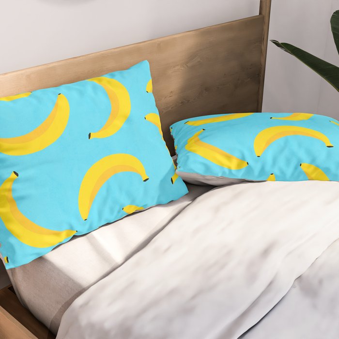 Minimal bold and vibrant banana pattern yellow on blue Pillow Sham Gallery Image 2