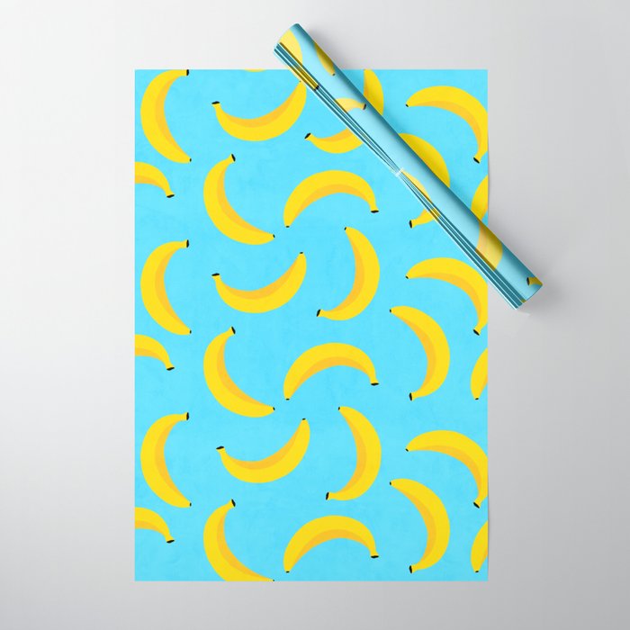 Minimal bold and vibrant banana pattern yellow on blue Wrapping Paper Gallery Image 1