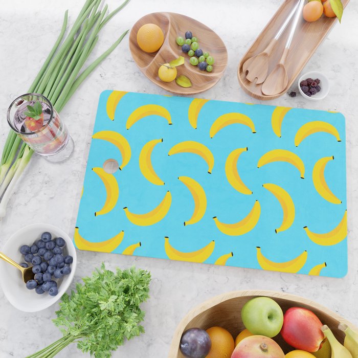 Minimal bold and vibrant banana pattern yellow on blue Cutting Board Gallery Image 2