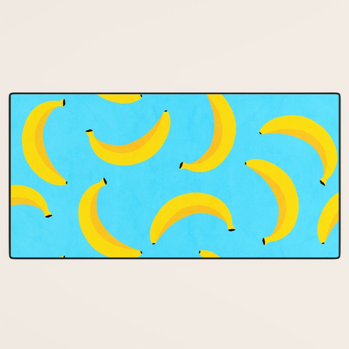 Minimal bold and vibrant banana pattern yellow on blue Desk Mat Gallery Image 3
