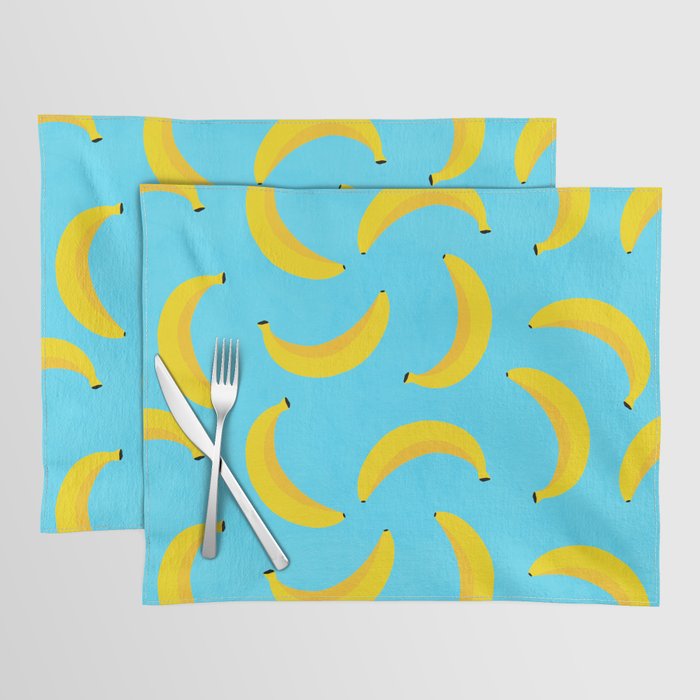 Minimal bold and vibrant banana pattern yellow on blue Placemat Gallery Image 1