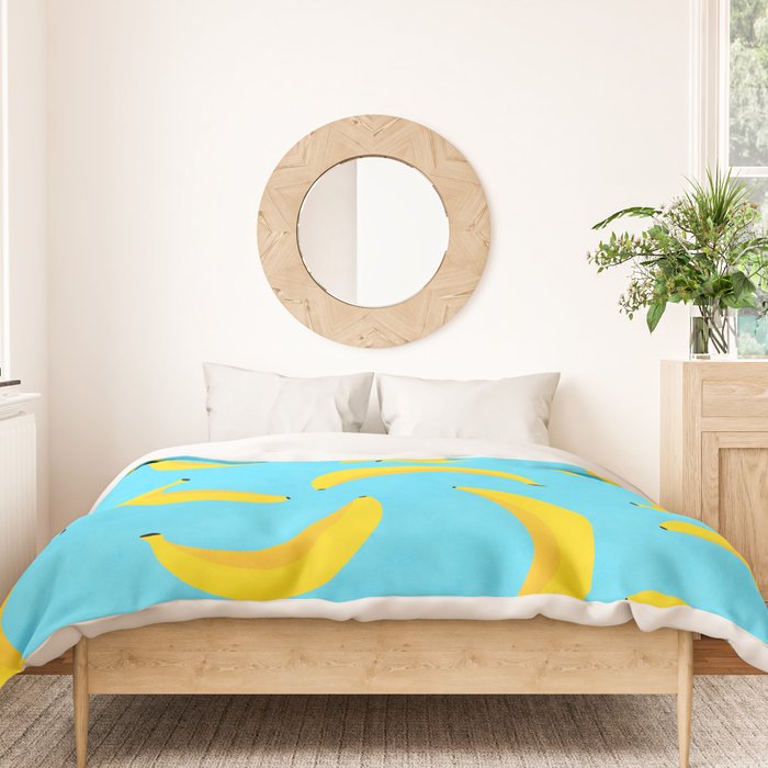 Minimal bold and vibrant banana pattern yellow on blue Duvet Cover Gallery Image 3