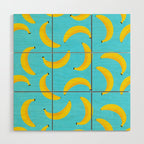 Minimal bold and vibrant banana pattern yellow on blue Wood Wall Art Gallery Image 1