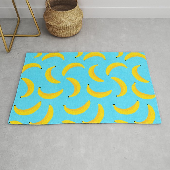 Minimal bold and vibrant banana pattern yellow on blue Rug Gallery Image 1
