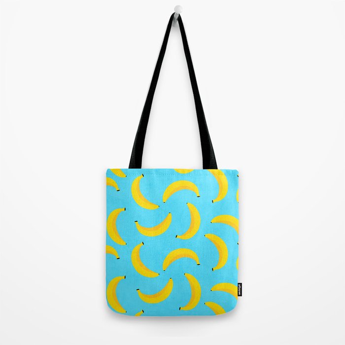 Minimal bold and vibrant banana pattern yellow on blue Tote Bag Gallery Image 2