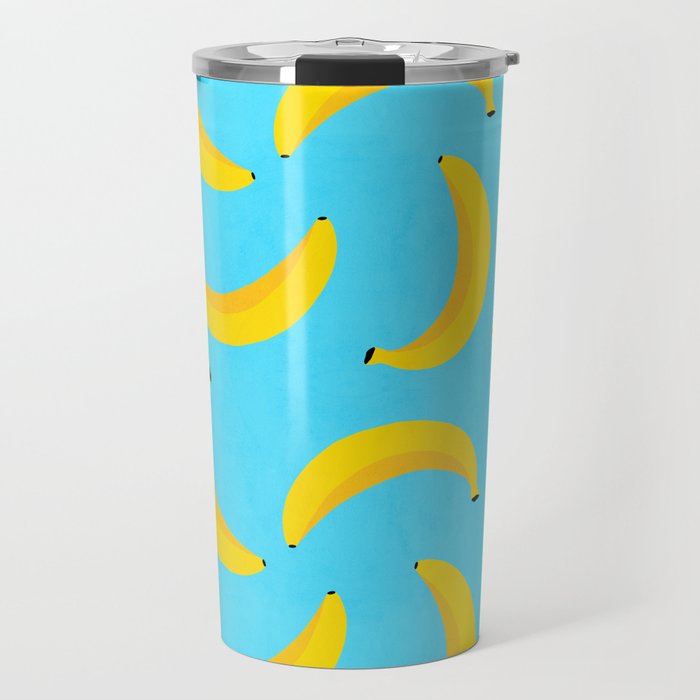Minimal bold and vibrant banana pattern yellow on blue Travel Mug Gallery Image 1