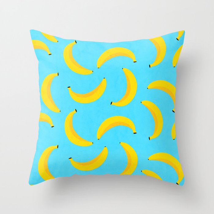 Minimal bold and vibrant banana pattern yellow on blue Throw Pillow Gallery Image 1