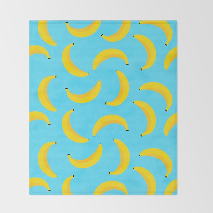 Minimal bold and vibrant banana pattern yellow on blue Throw Blanket Gallery Image 2