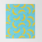 Minimal bold and vibrant banana pattern yellow on blue Throw Blanket Gallery Image 2