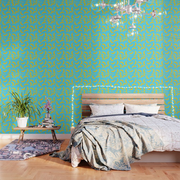 Minimal bold and vibrant banana pattern yellow on blue Wallpaper Gallery Image 3