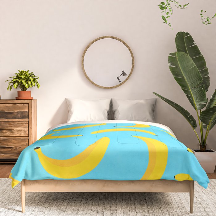 Minimal bold and vibrant banana pattern yellow on blue Comforter Gallery Image 3