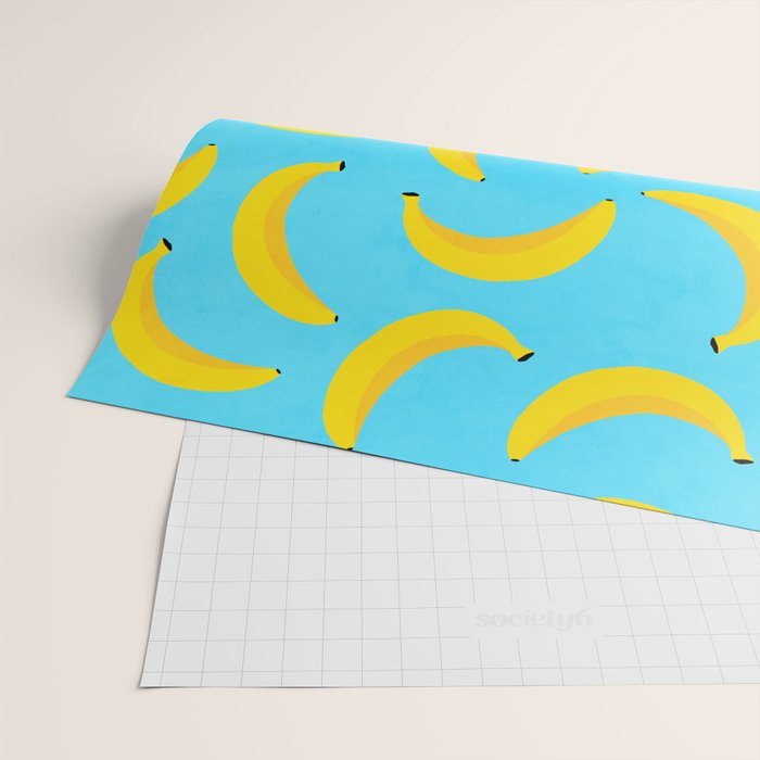 Minimal bold and vibrant banana pattern yellow on blue Wrapping Paper Gallery Image 2