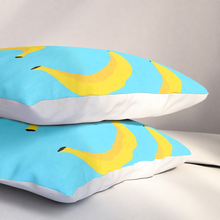 Minimal bold and vibrant banana pattern yellow on blue Pillow Sham Gallery Image 3