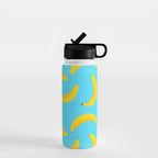 Minimal bold and vibrant banana pattern yellow on blue Water Bottle Gallery Image 1
