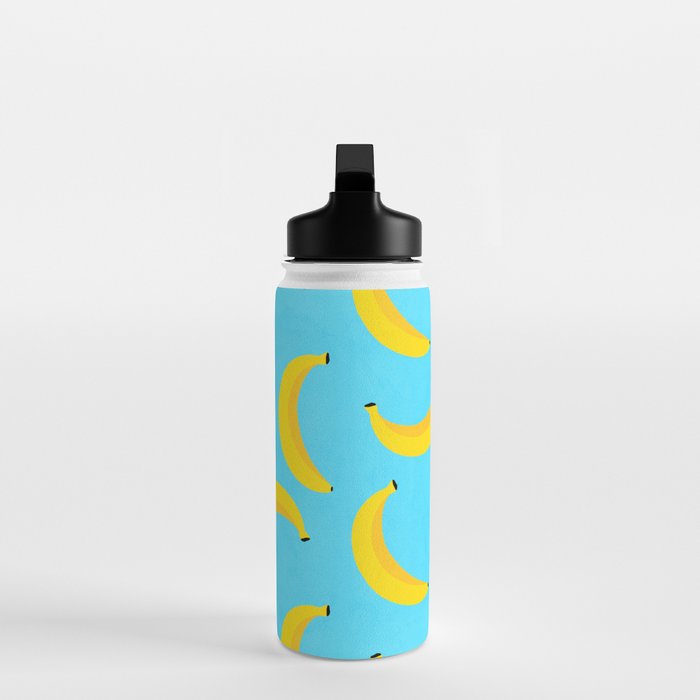 Minimal bold and vibrant banana pattern yellow on blue Water Bottle Gallery Image 3