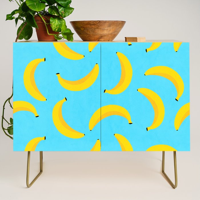 Minimal bold and vibrant banana pattern yellow on blue Credenza Gallery Image 1