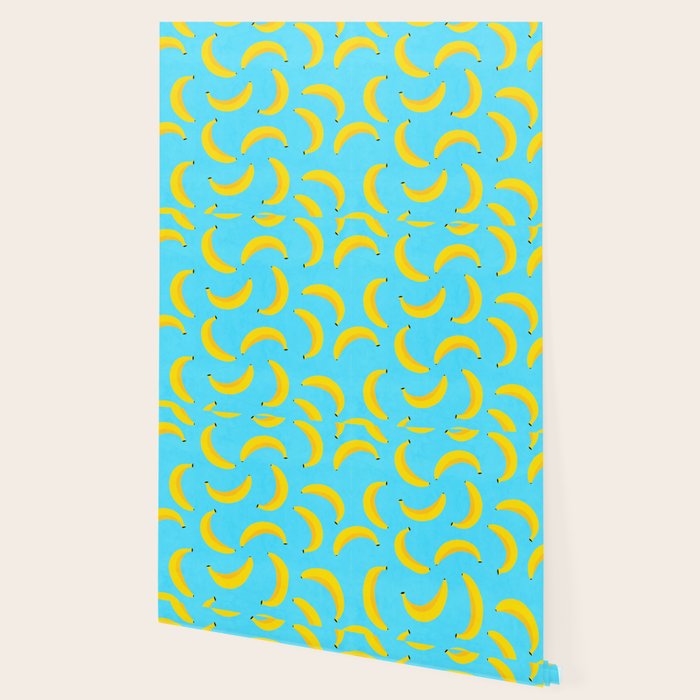 Minimal bold and vibrant banana pattern yellow on blue Wallpaper Gallery Image 2