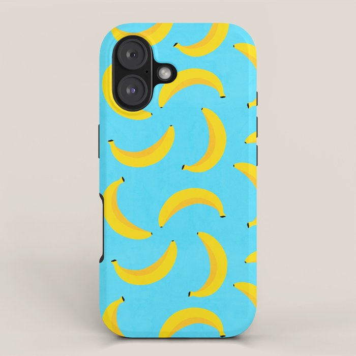 Minimal bold and vibrant banana pattern yellow on blue iPhone Case Gallery Image 1