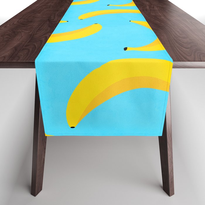 Minimal bold and vibrant banana pattern yellow on blue Table Runner Gallery Image 1