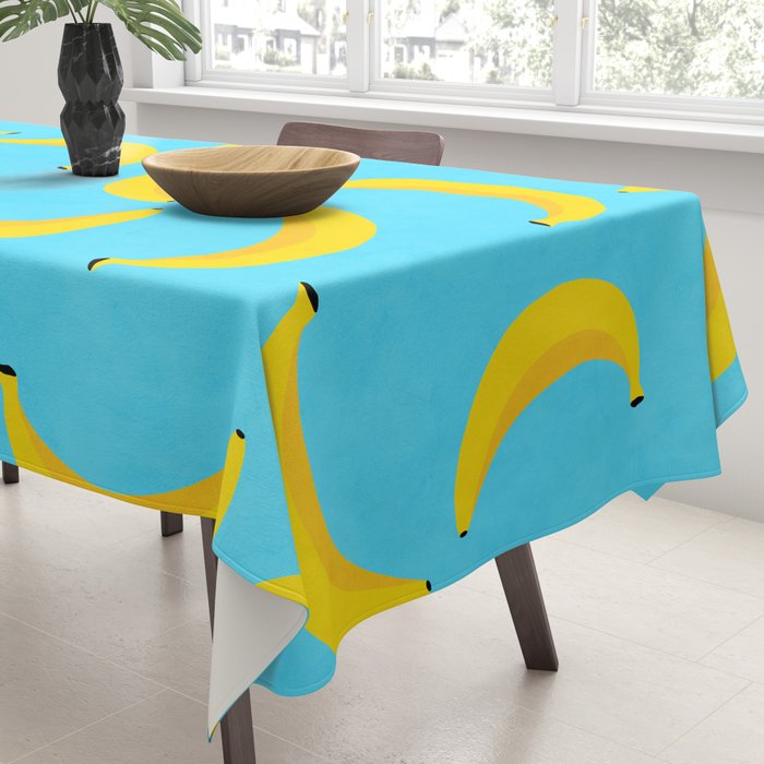 Minimal bold and vibrant banana pattern yellow on blue Tablecloth Gallery Image 3