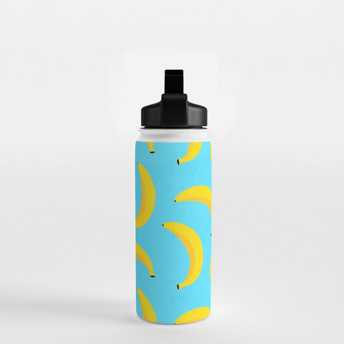 Minimal bold and vibrant banana pattern yellow on blue Water Bottle Gallery Image 2