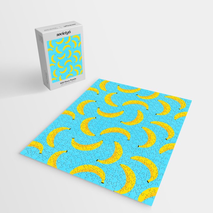Minimal bold and vibrant banana pattern yellow on blue Jigsaw Puzzle Gallery Image 2
