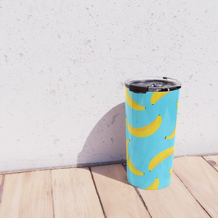Minimal bold and vibrant banana pattern yellow on blue Travel Mug Gallery Image 4
