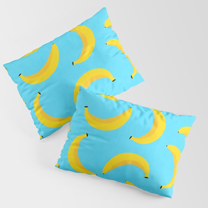 Minimal bold and vibrant banana pattern yellow on blue Pillow Sham Gallery Image 1