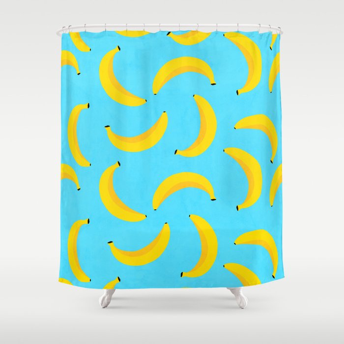 Minimal bold and vibrant banana pattern yellow on blue Shower Curtain Gallery Image 1