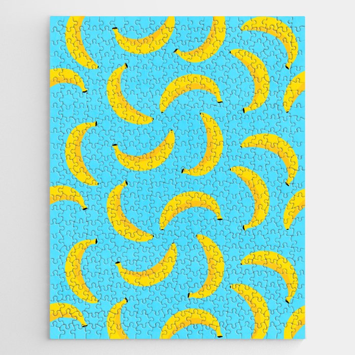 Minimal bold and vibrant banana pattern yellow on blue Jigsaw Puzzle Gallery Image 1