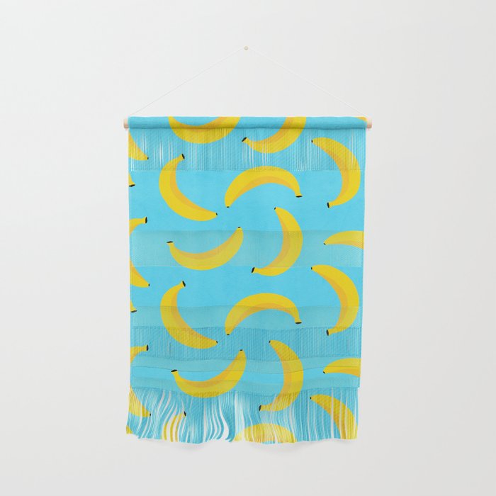 Minimal bold and vibrant banana pattern yellow on blue Wall Hanging Gallery Image 1