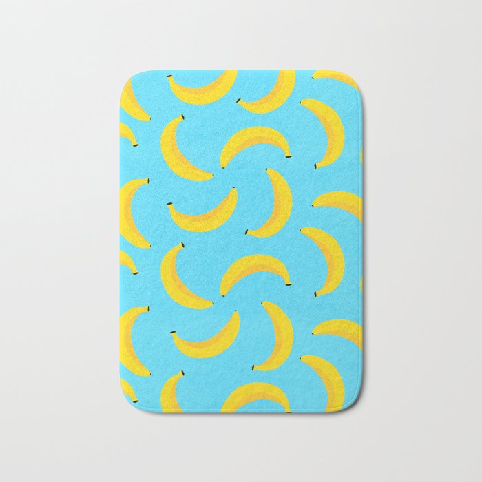 Minimal bold and vibrant banana pattern yellow on blue Bath Mat Gallery Image 1