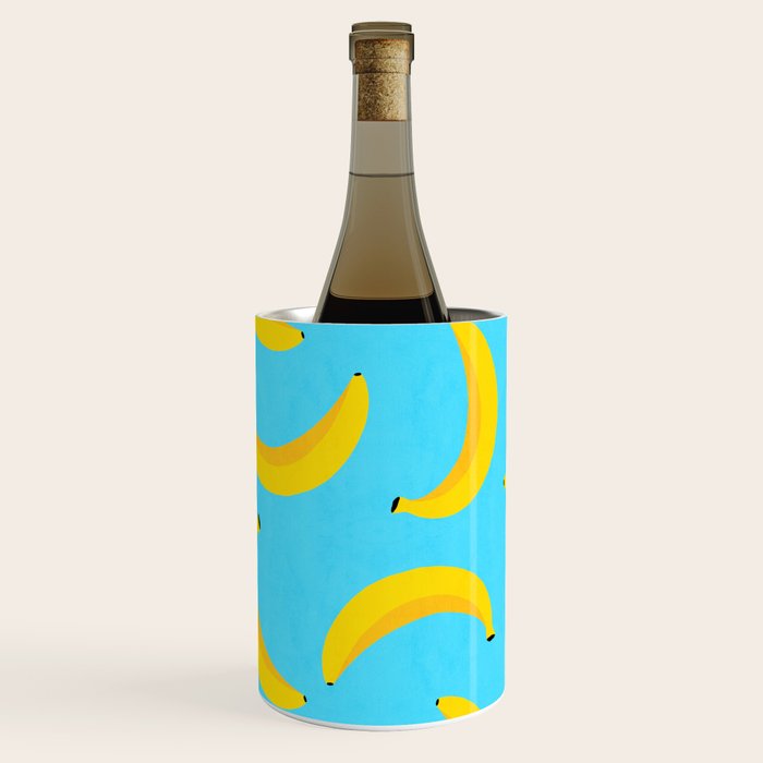 Minimal bold and vibrant banana pattern yellow on blue Wine Chiller Gallery Image 1