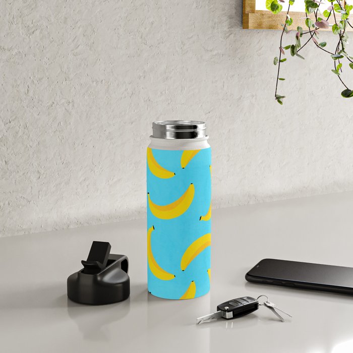 Minimal bold and vibrant banana pattern yellow on blue Water Bottle Gallery Image 4