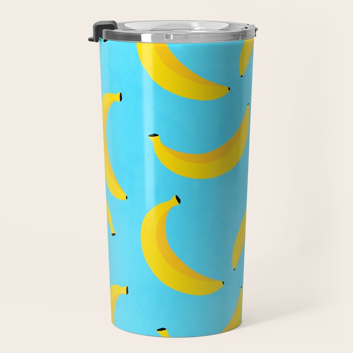 Minimal bold and vibrant banana pattern yellow on blue Travel Mug Gallery Image 3