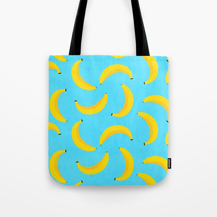 Minimal bold and vibrant banana pattern yellow on blue Tote Bag Gallery Image 1
