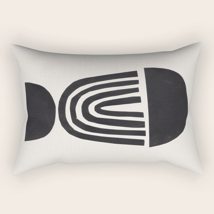 Black & White Minimalist Mid Century Paper collage Funky Black Ink Tribal Geometric by Ejaaz Haniff Rectangular Pillow Gallery Image 2