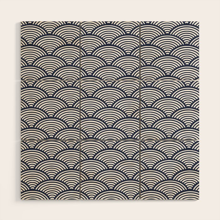 Japanese Waves Navy Wood Wall Art Gallery Image 1