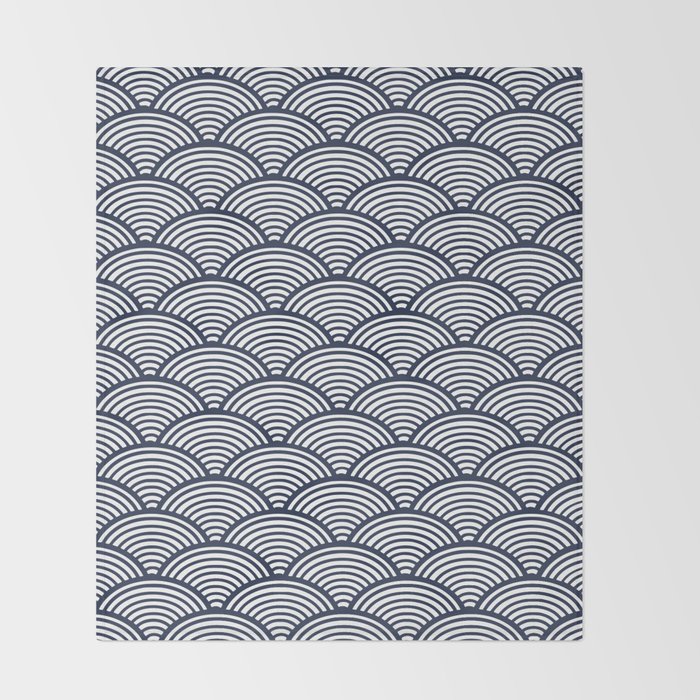 Japanese Waves Navy Throw Blanket Gallery Image 2