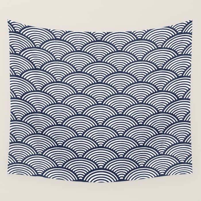 Japanese Waves Navy Wall Tapestry Gallery Image 1