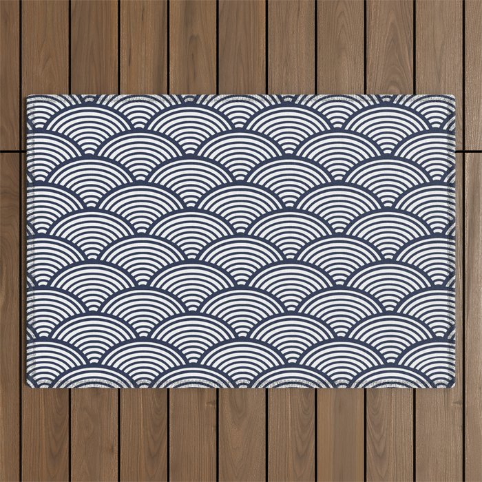 Japanese Waves Navy Outdoor Rug Gallery Image 1