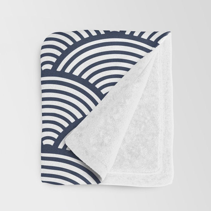 Japanese Waves Navy Throw Blanket Gallery Image 3